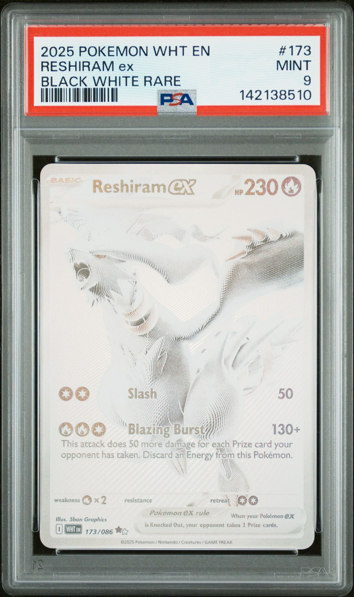 2025 Pokemon Wht En-White Flare Reshiram Ex #173 (Black White Rare) Mint 9 front