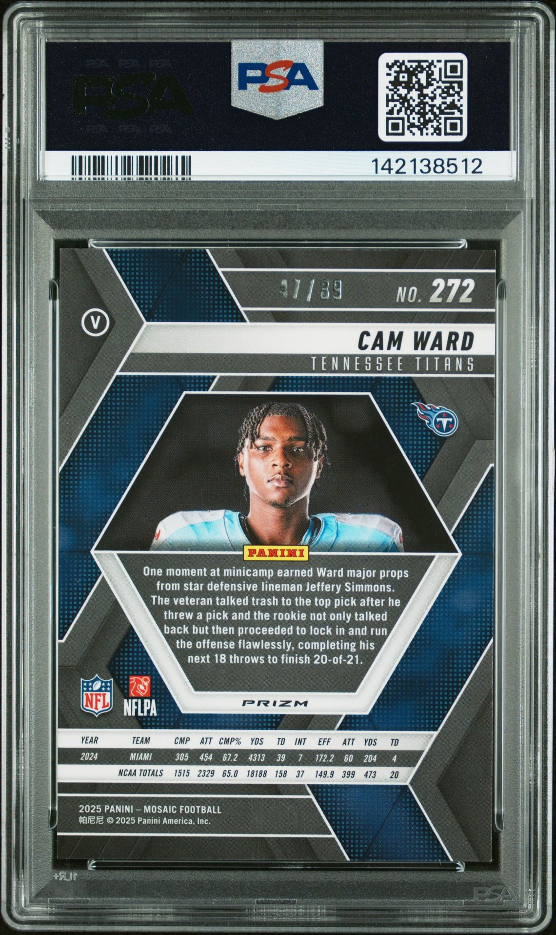 2025 Panini Mosaic Cam Ward #272 (Fusion Red & Yellow Choice) Mint 9 back