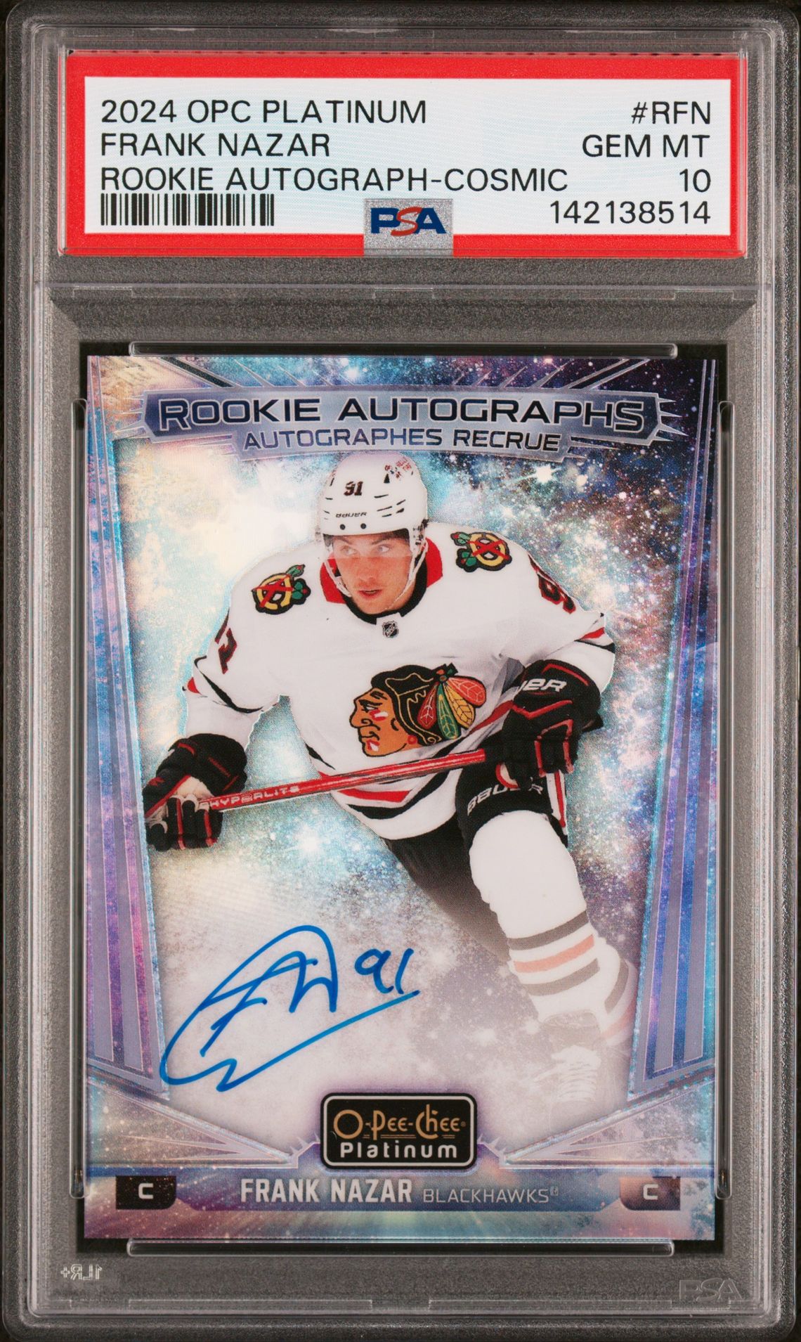 2024 Upper Deck O-Pee-Chee Platinum Rookie Autographs Frank Nazar #Rfn (Rookie Autograph-Cosmic) Gem Mt 10 front