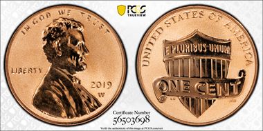2019-W 1C Shield - Reverse Proof PR67RD