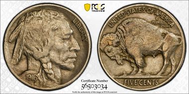 1916 5C Doubled Die Obverse XF45