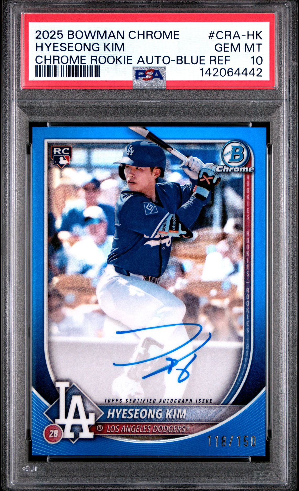 2025 Bowman BOWMAN CHROME CHROME ROOKIE AUTOGRAPHS Blue Refractor #CRA-HK Hyeseong Kim front