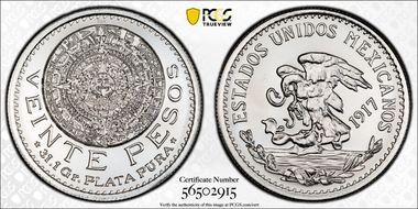 (2025)GR 1oz Rnd 1917 20 Peso Tribute Ag MS69