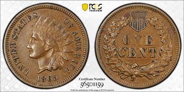1865 1C Plain 5 AU50BN