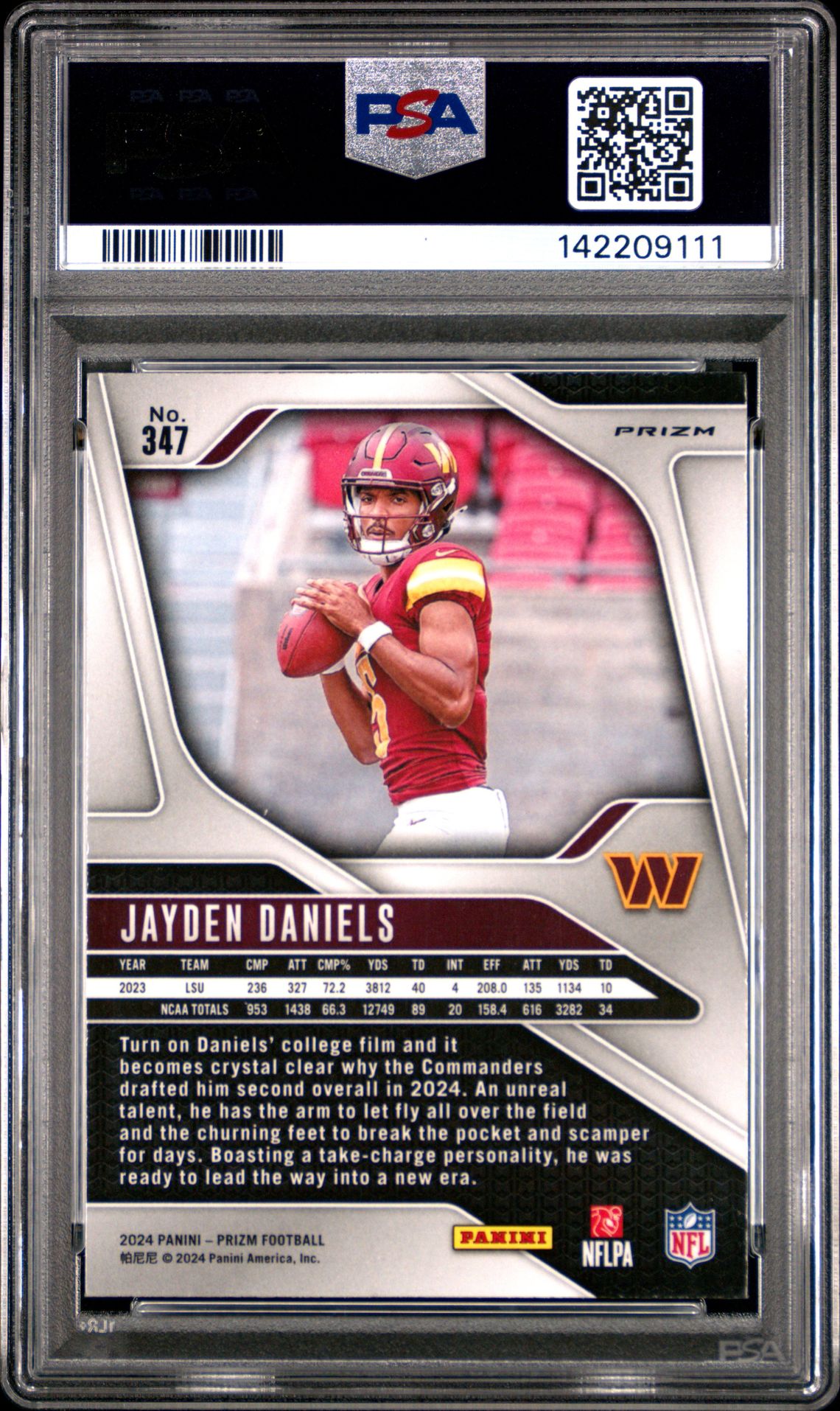2024 Panini Prizm Jayden Daniels #347 (Disco Prizm) Mint 9 back