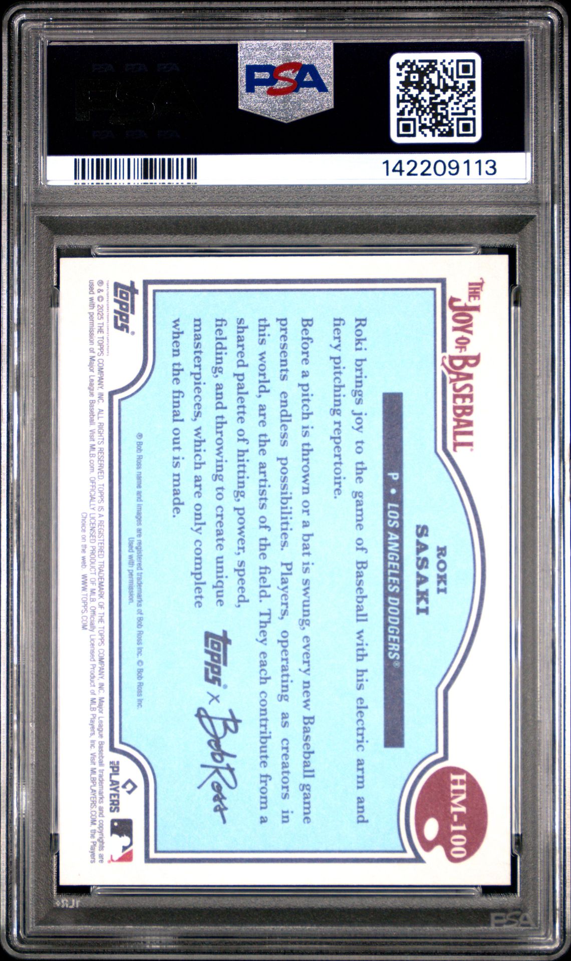 2025 Topps X Bob Ross The Joy Of Baseball Roki Sasaki #Hm-100 (Happy Mistakes) Gem Mt 10 back view - PSA certificate #142209113
