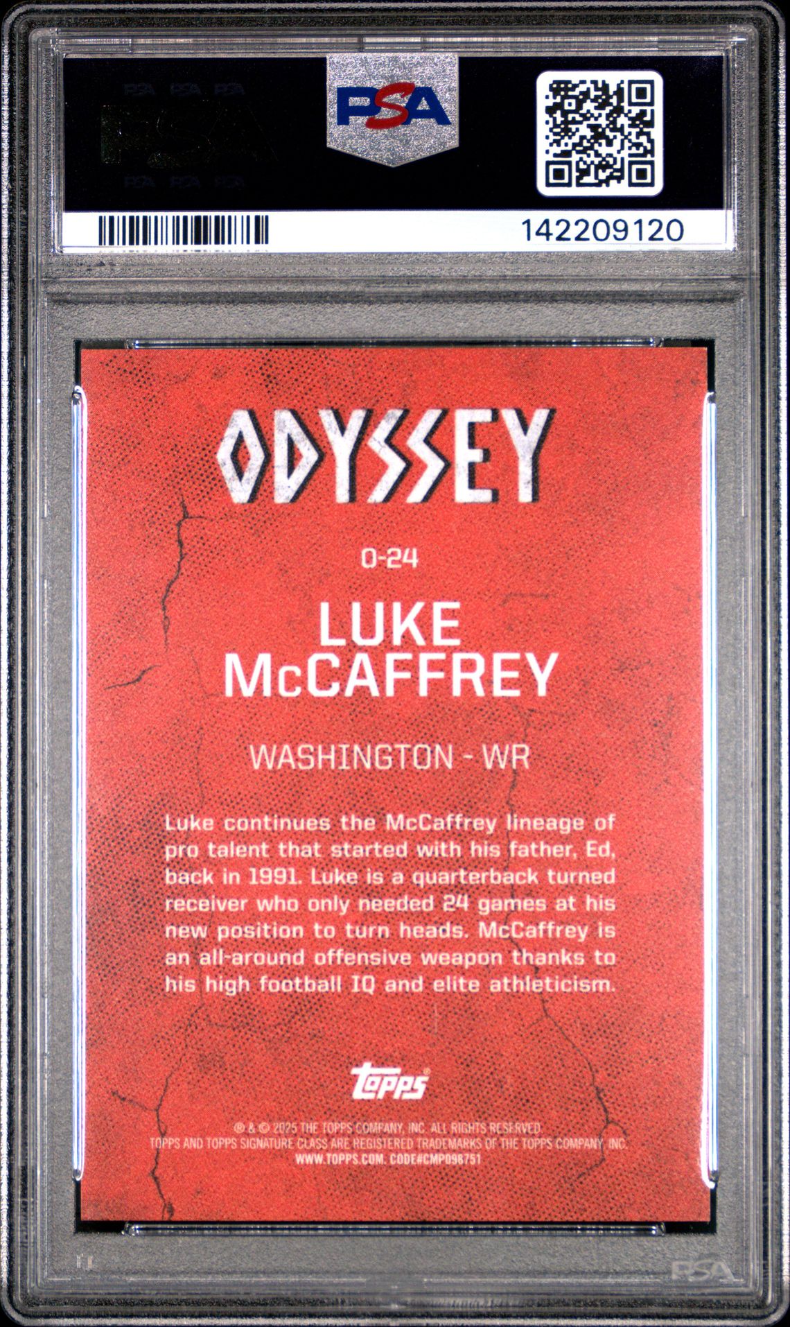 2024 Topps Signature Class Odyssey Luke Mccaffrey #O24 Gem Mt 10 back