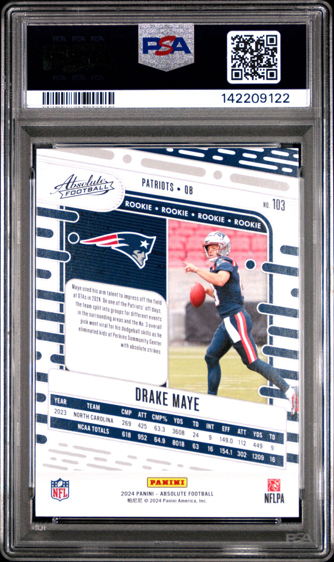 2024 Panini Absolute Drake Maye #103 (Red) Mint 9 back