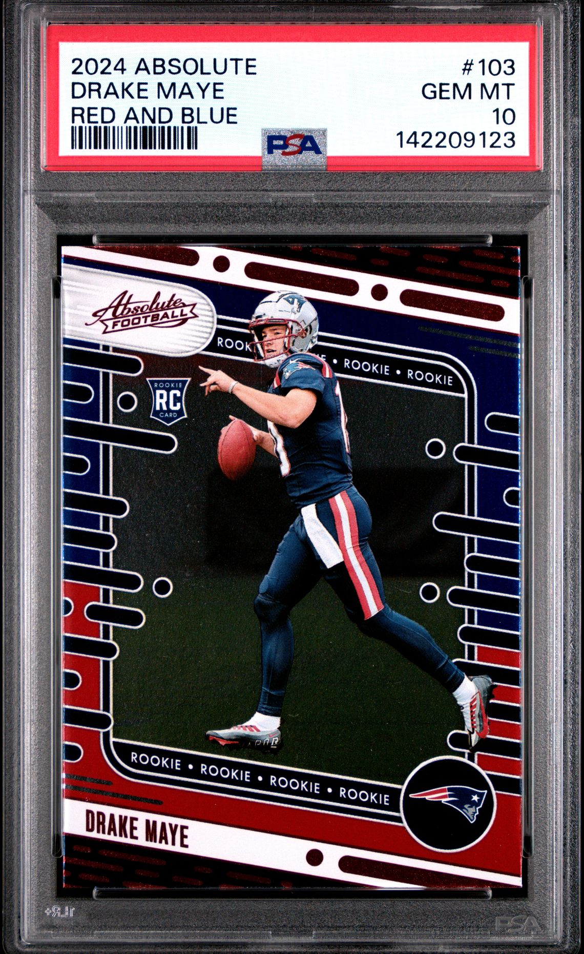 2024 Panini Absolute Drake Maye #103 (Red And Blue) Gem Mt 10 front