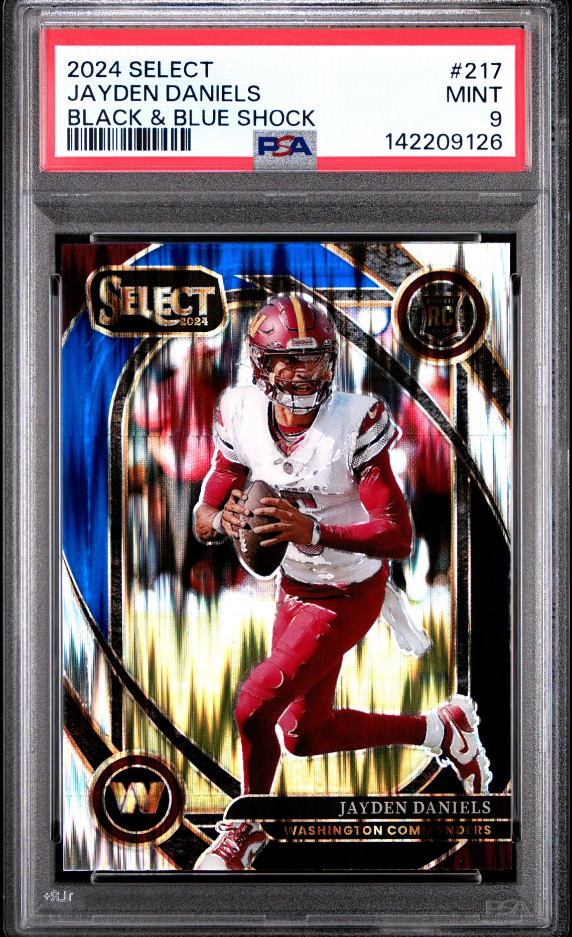 2024 Panini Select Jayden Daniels #217 (Black & Blue Shock) Mint 9 front