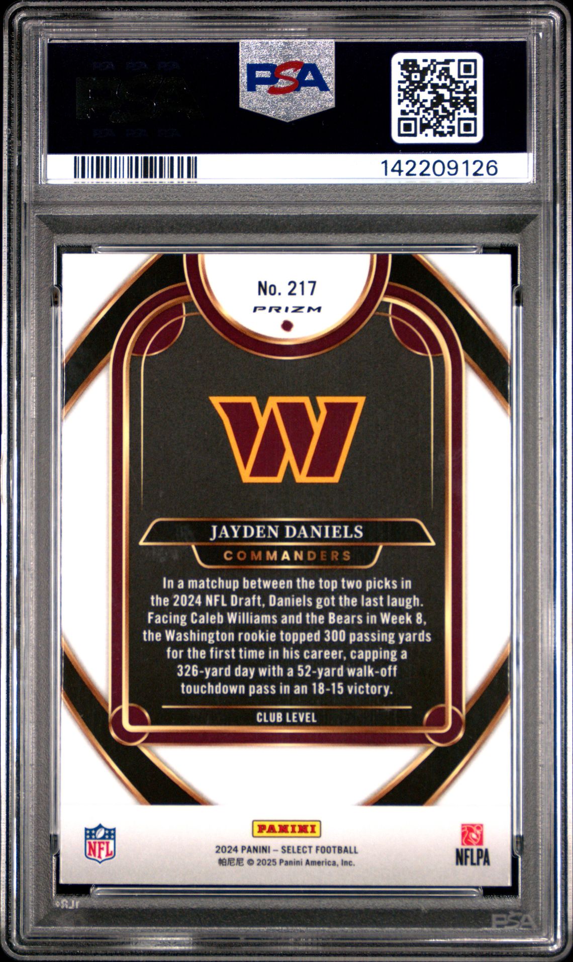 2024 Panini Select Jayden Daniels #217 (Black & Blue Shock) Mint 9 back