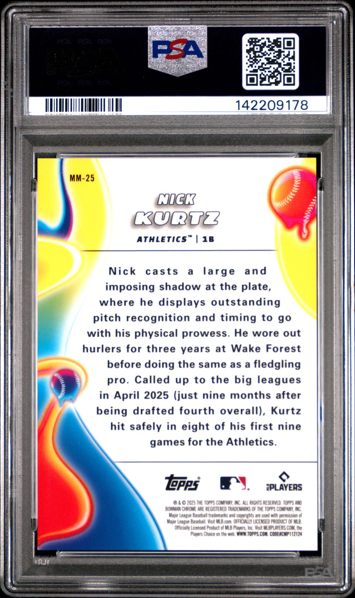 2025 Bowman Chrome Melt Mashers Nick Kurtz #Mm-25 (Melt Mashers-Mini Diamond) Gem Mt 10 back