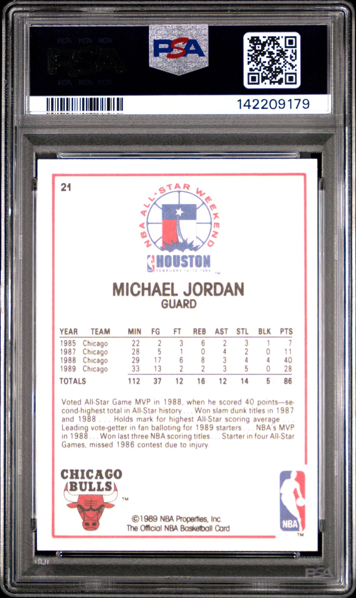 1989 Hoops Michael Jordan #21 (All-Star) Gem Mt 10 back