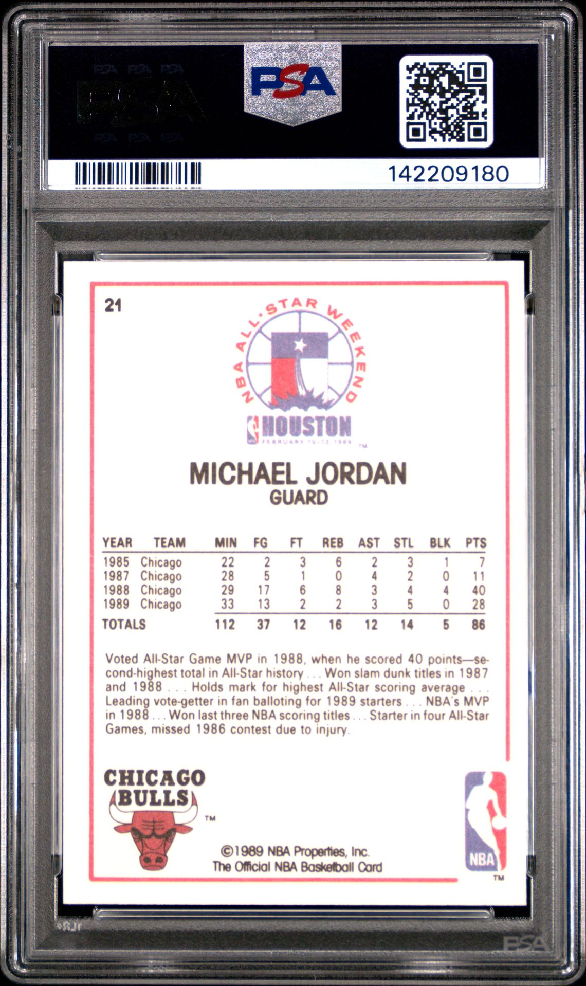 1989 Hoops Michael Jordan #21 (All-Star) Gem Mt 10 back