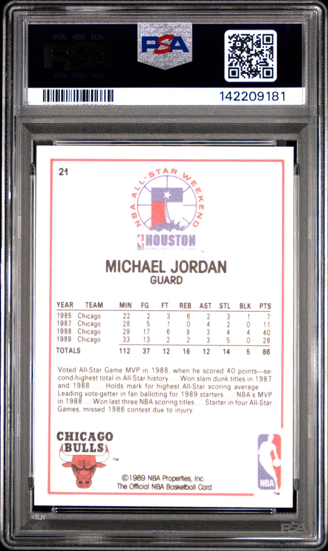 1989 Hoops Michael Jordan #21 (All-Star) Mint 9 back