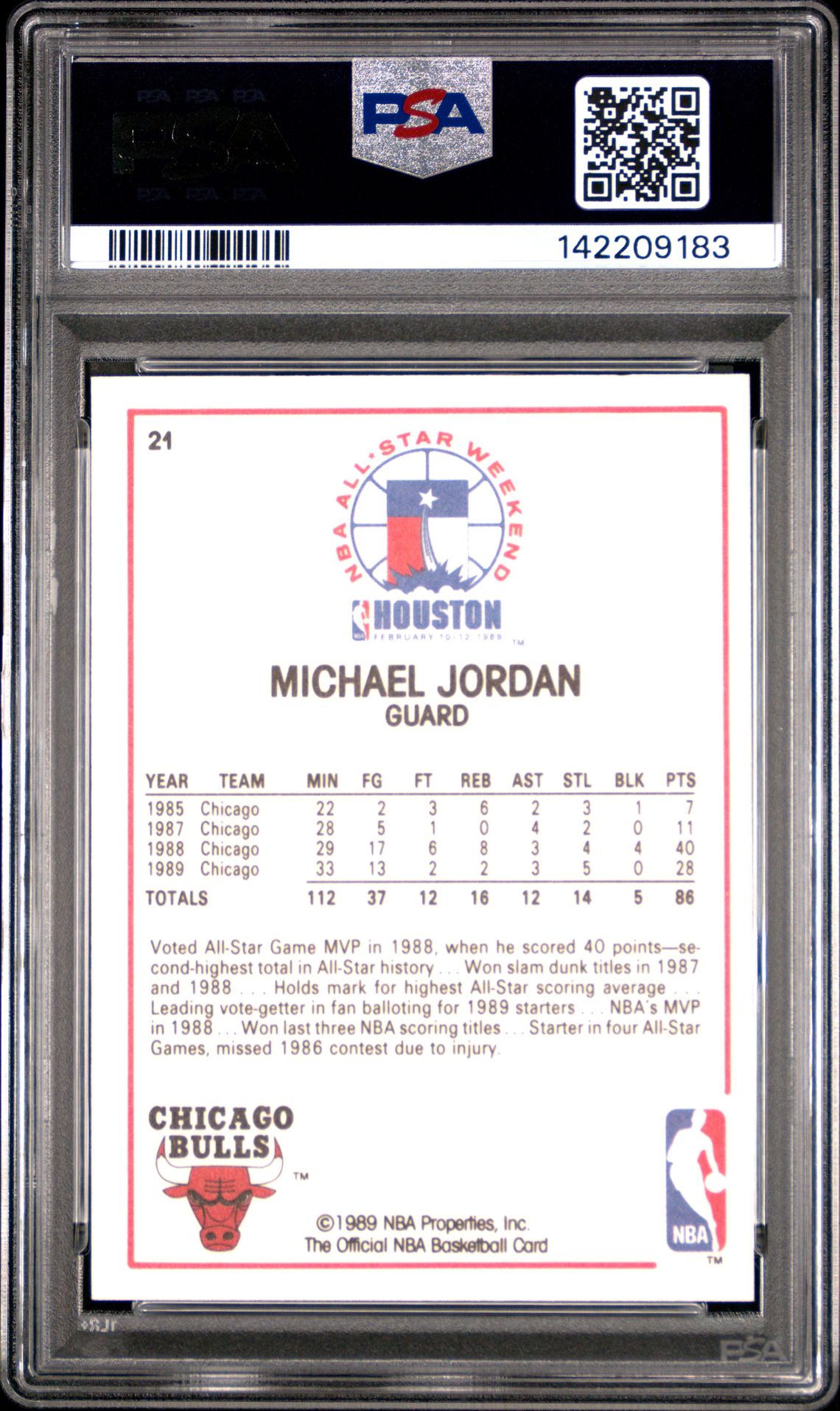 1989 Hoops Michael Jordan #21 (All-Star) Mint 9 back