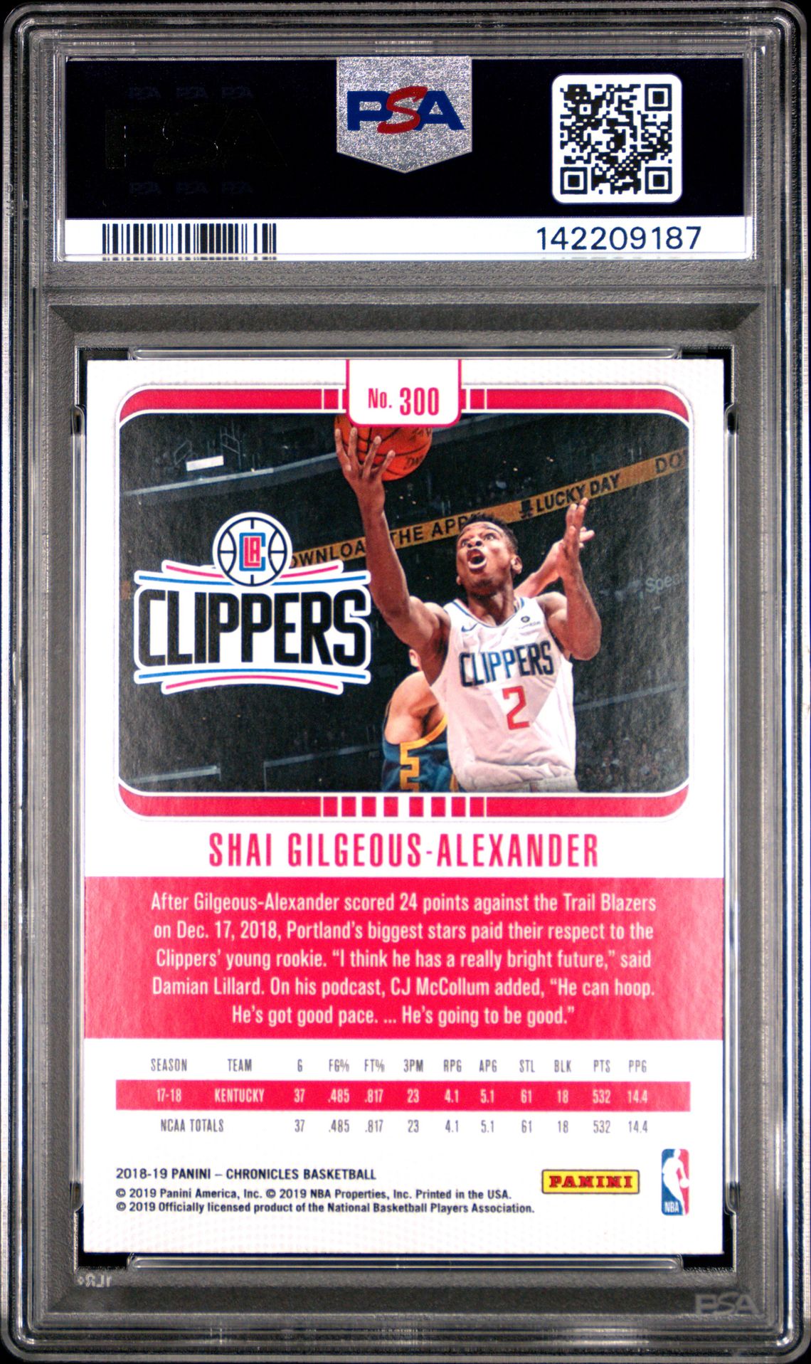 2018 Panini Chronicles S.gilgeous-Alexander #300 (Green) Mint 9 back