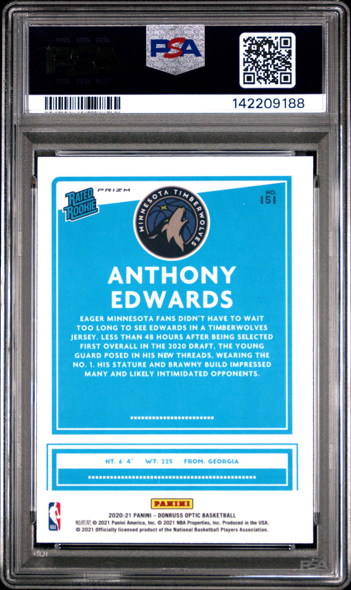 2020 Panini Donruss Optic Anthony Edwards #151 (Fast Break Holo) Mint 9 back