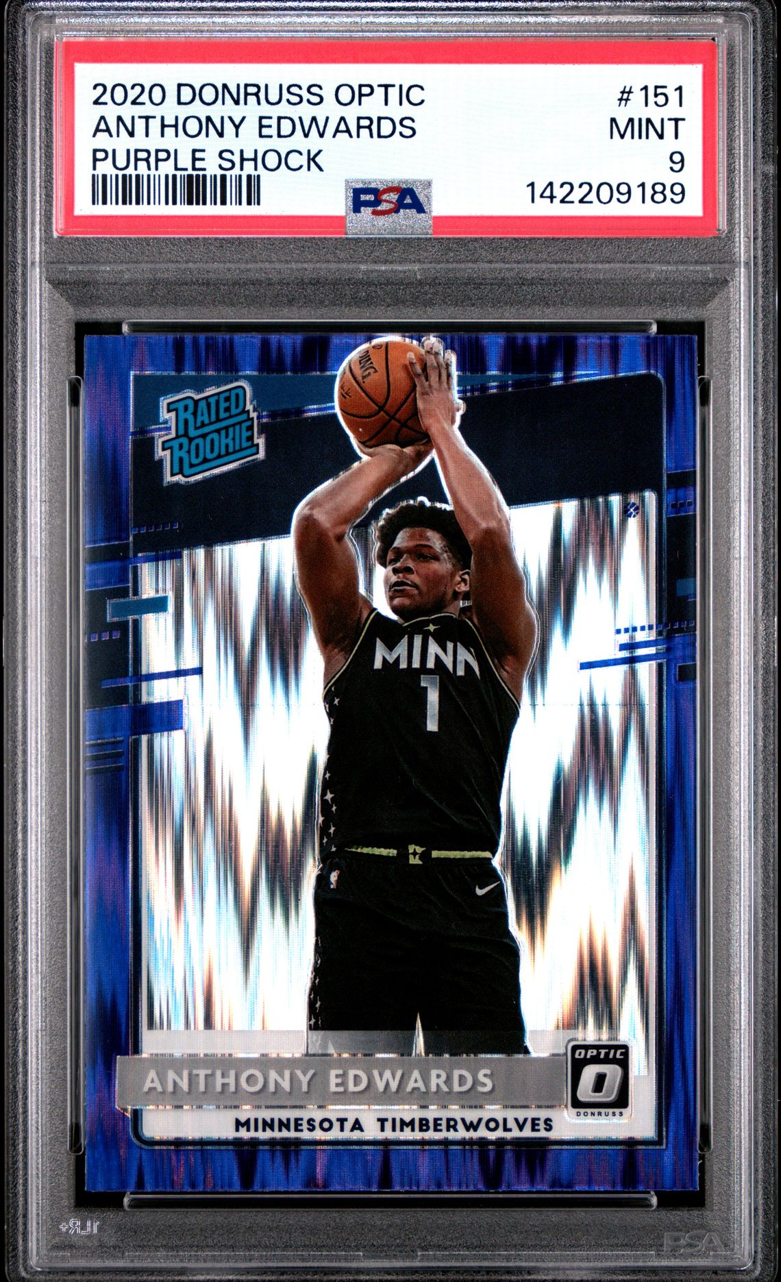 2020 Panini Donruss Optic Anthony Edwards #151 (Purple Shock) Mint 9 front