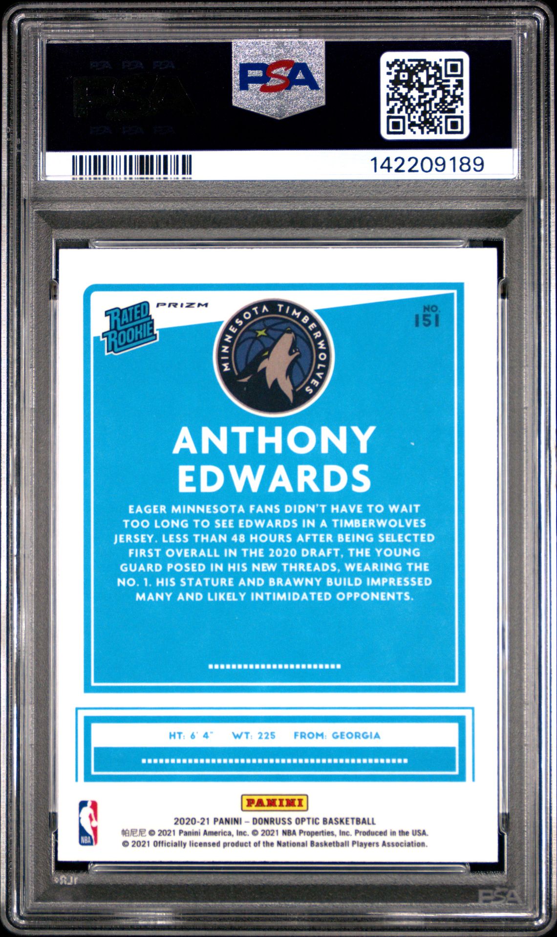 2020 Panini Donruss Optic Anthony Edwards #151 (Purple Shock) Mint 9 back