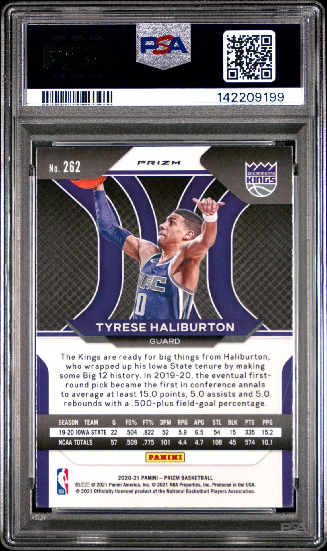 2020 Panini Prizm Tyrese Haliburton #262 (Red/White/Blue Prizm) Mint 9 back