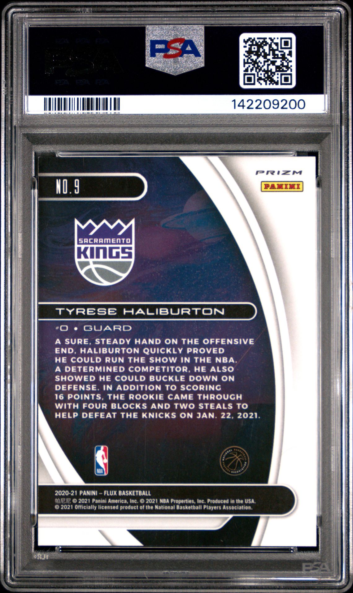 2020 Panini Flux Titan Rookies Tyrese Haliburton #9 (Titan Rookies-Silver) Mint 9 back