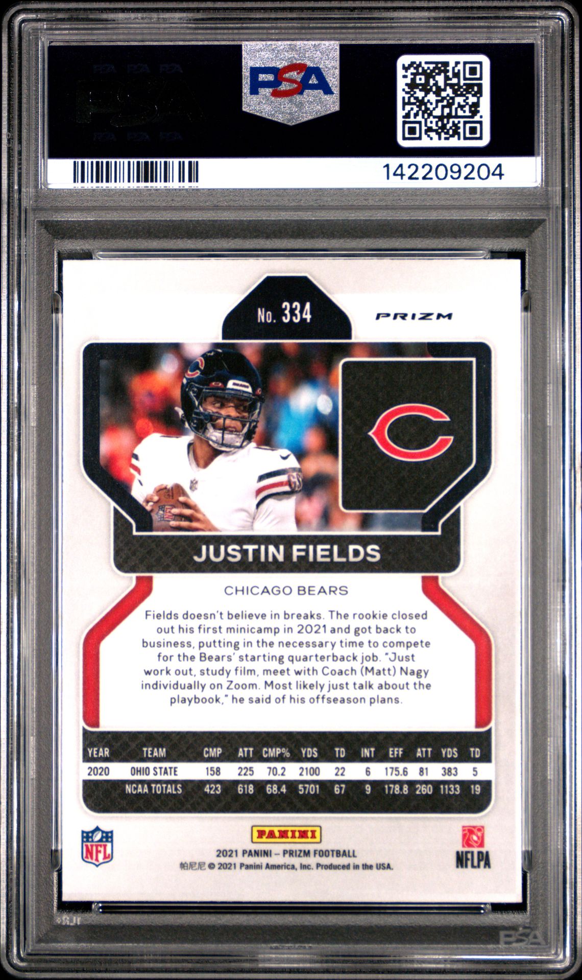 2021 Panini Prizm Justin Fields #334 (Red Prizm) Nm-Mt 8 back