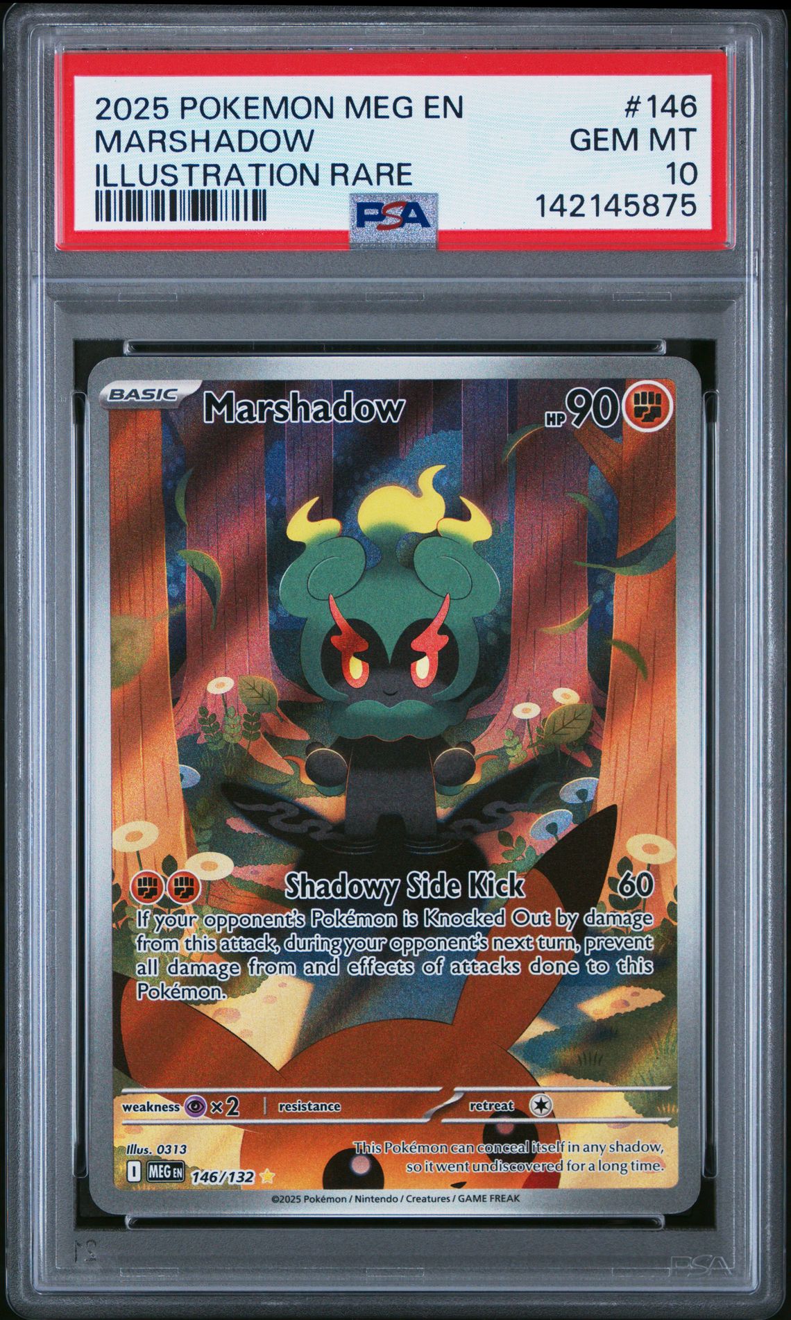 2025 Pokemon Meg En-Mega Evolution Marshadow #146 (Illustration Rare) Gem Mt 10 front view - PSA graded GEM MT 10