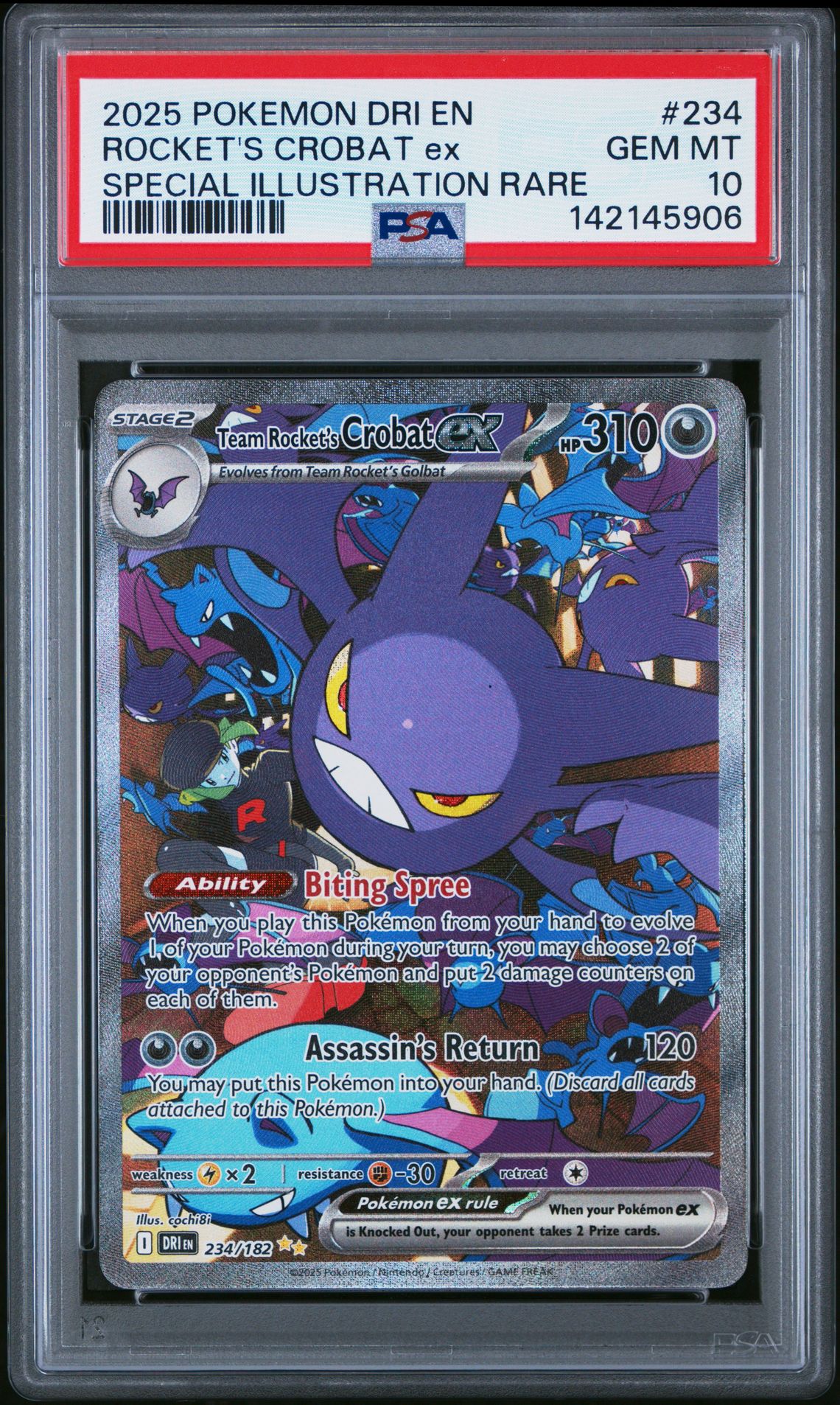2025 Pokemon Dri En-Destined Rivals Rocket's Crobat Ex #234 (Special Illustration Rare) Gem Mt 10 front