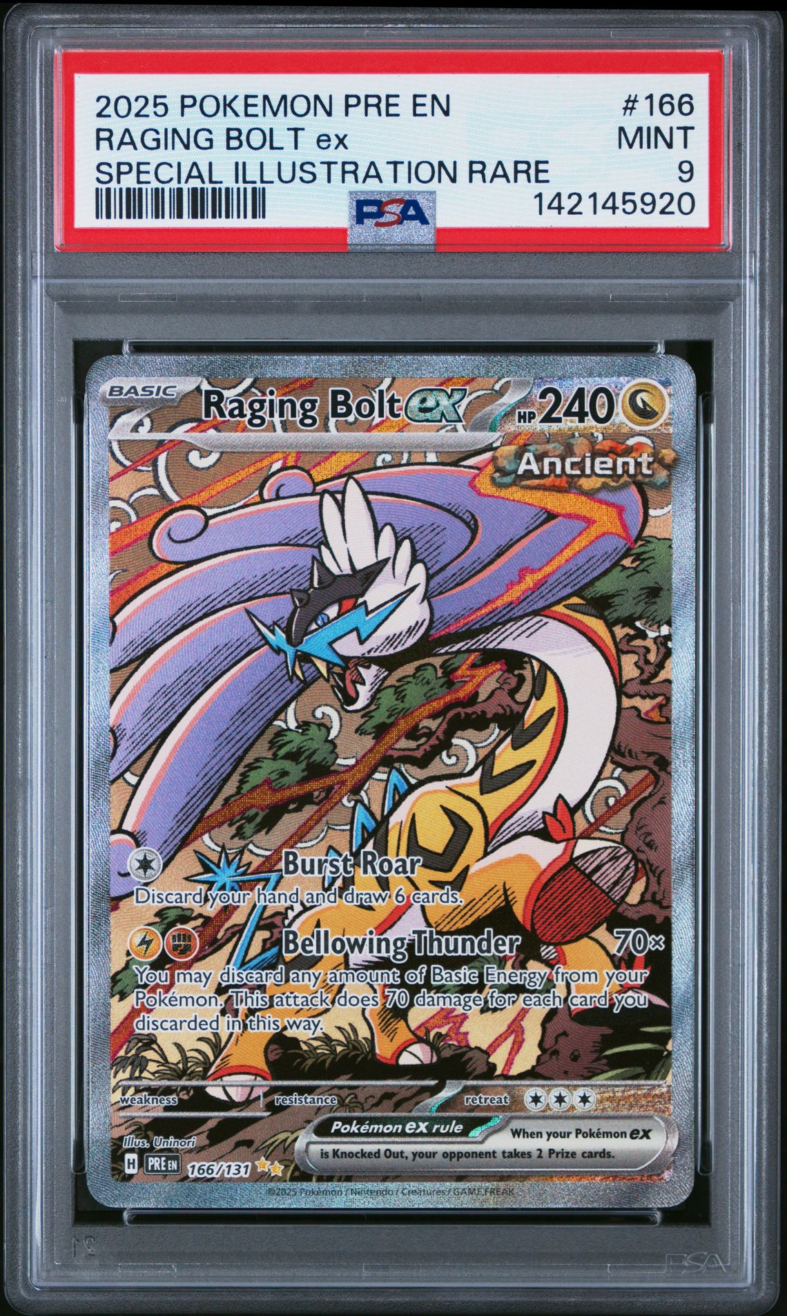 2025 Pokemon Pre En-Prismatic Evolutions Raging Bolt Ex #166 (Special Illustration Rare) Mint 9 front