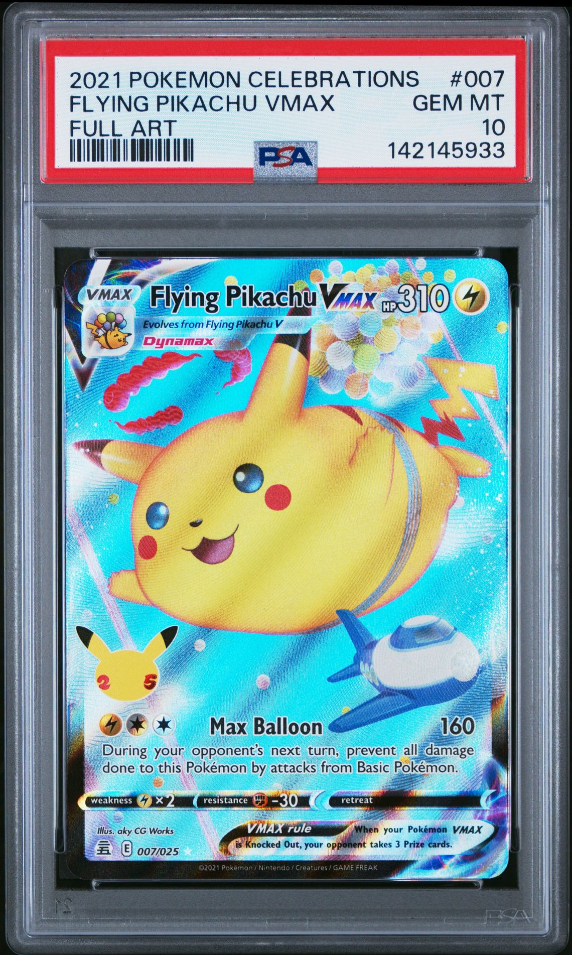 2021 Pokemon Celebrations Flying Pikachu Vmax #007 (Full Art) Gem Mt 10 front