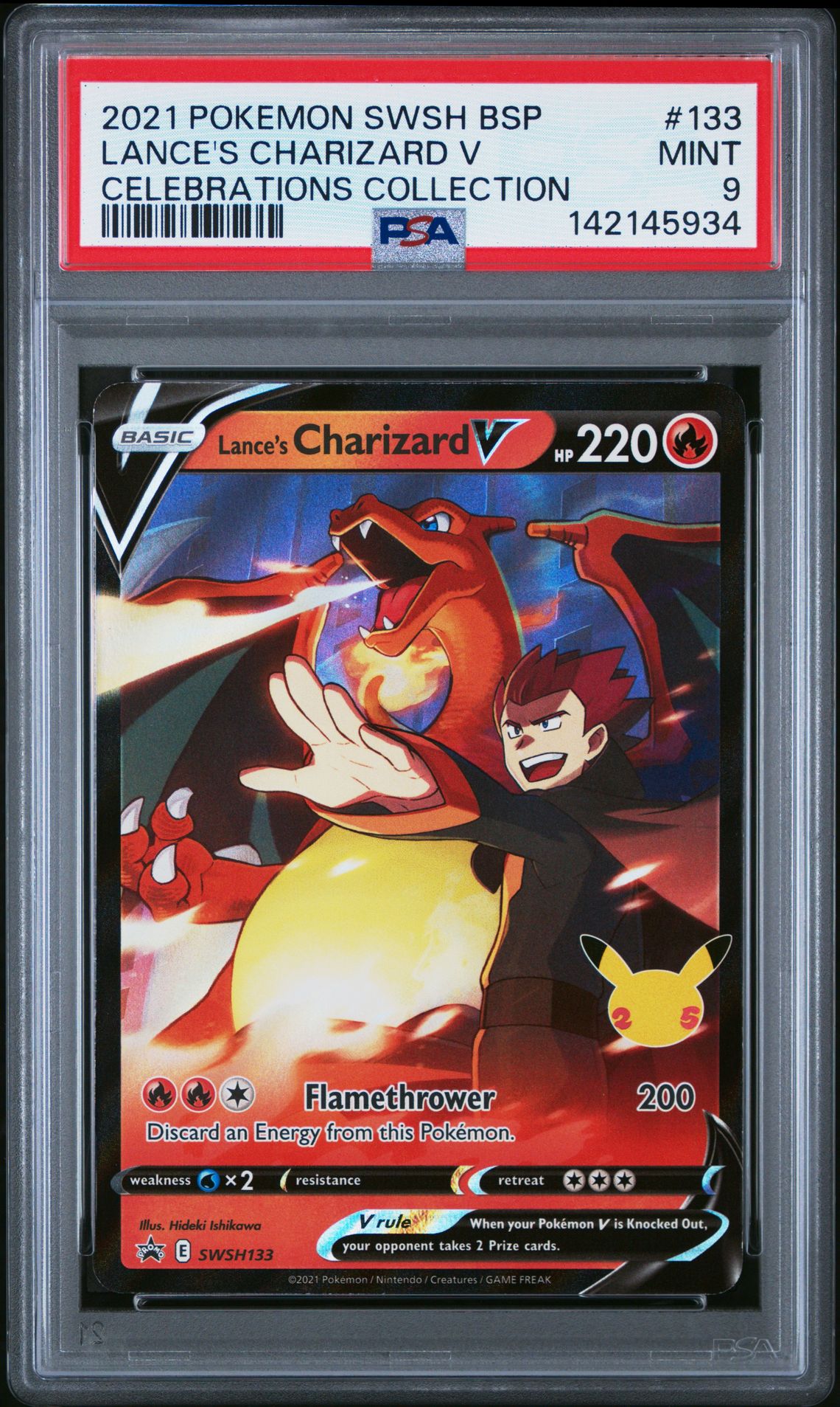 2021 Pokemon Swsh Black Star Promo Lance's Charizard V #133 (Celebrations Collection) Mint 9 front