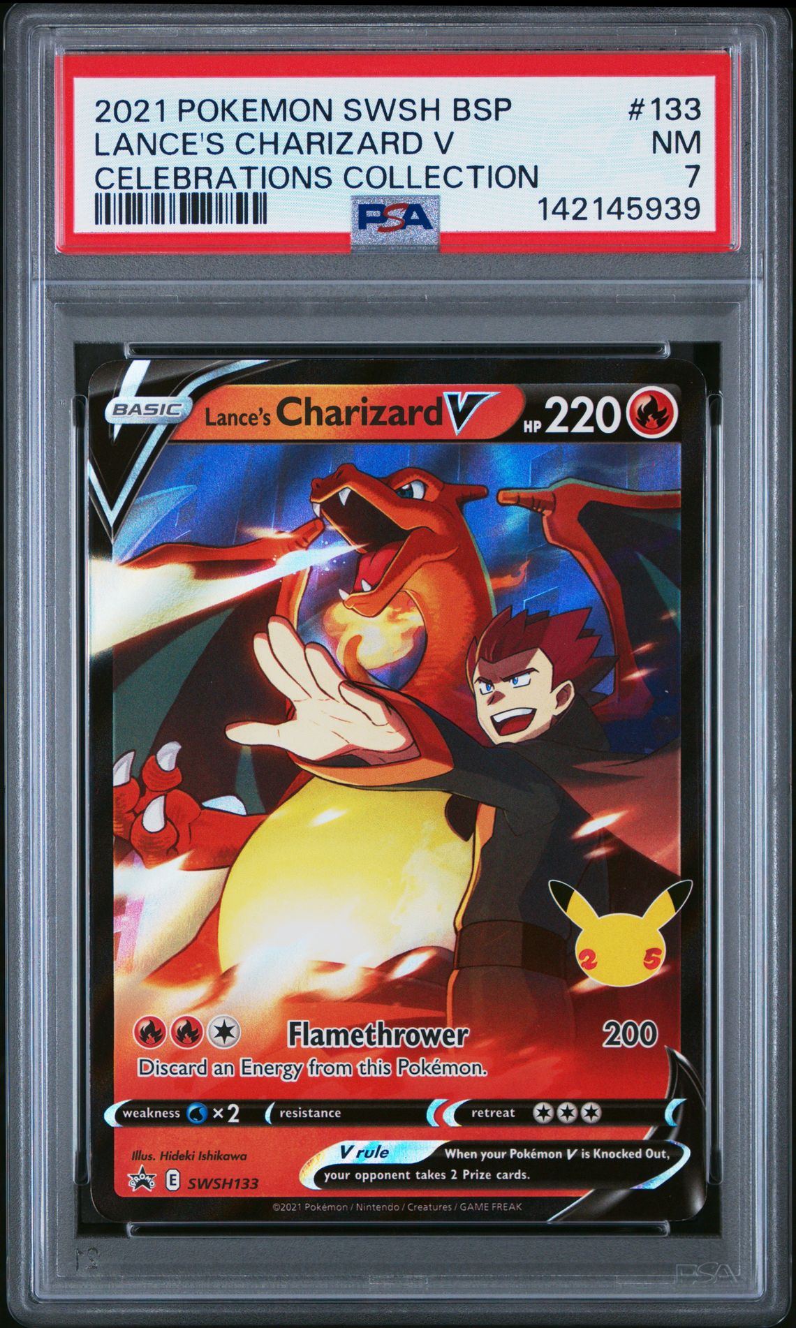 2021 Pokemon Swsh Black Star Promo Lance's Charizard V #133 (Celebrations Collection) Nm 7 front