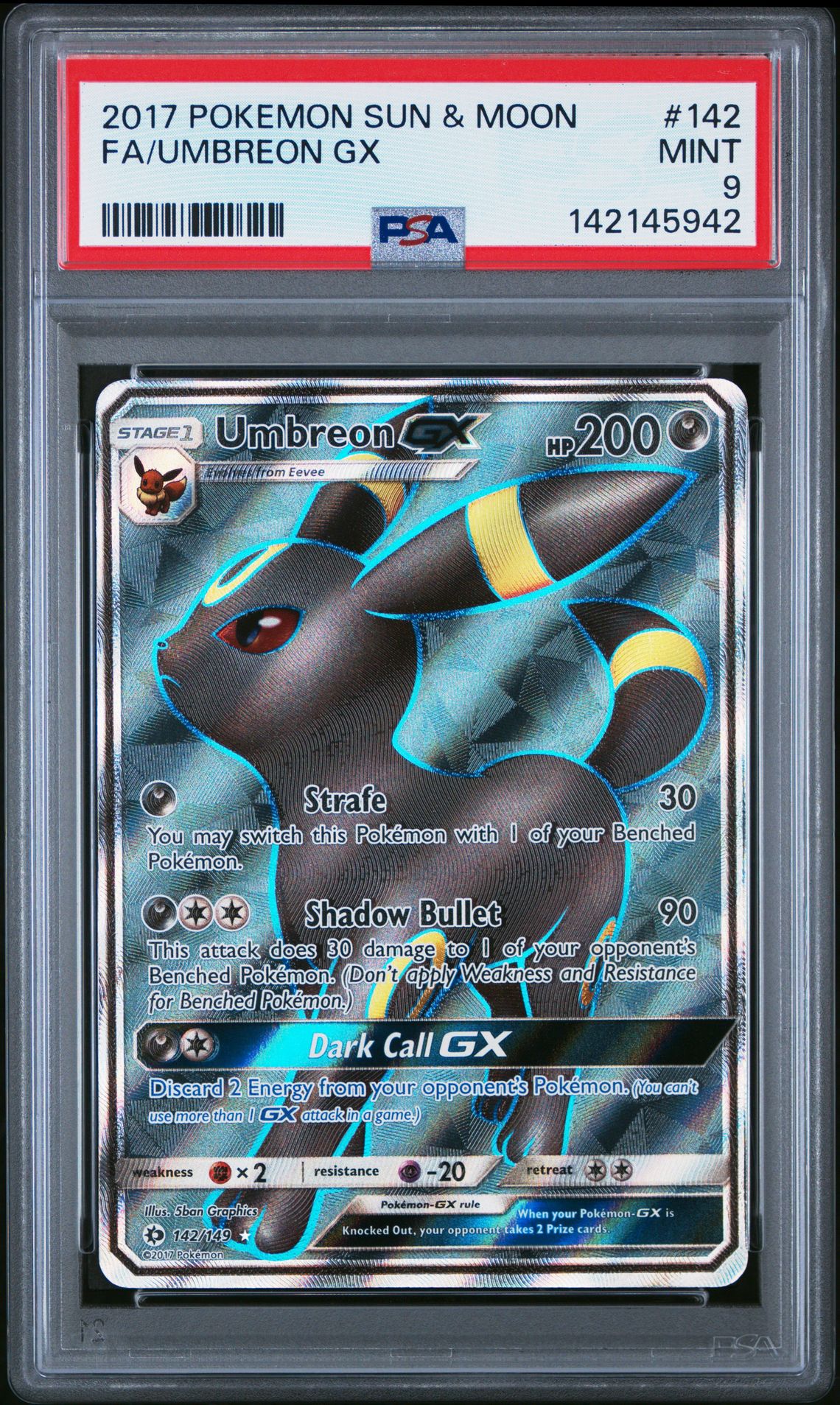 2017 Pokemon Sun & Moon Fa/Umbreon Gx #142 Mint 9 front