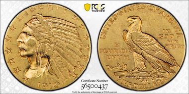 1910 $5 AU50