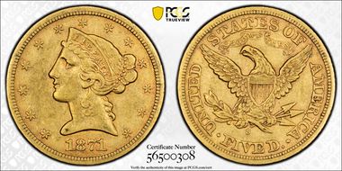 1871-S $5 XF45