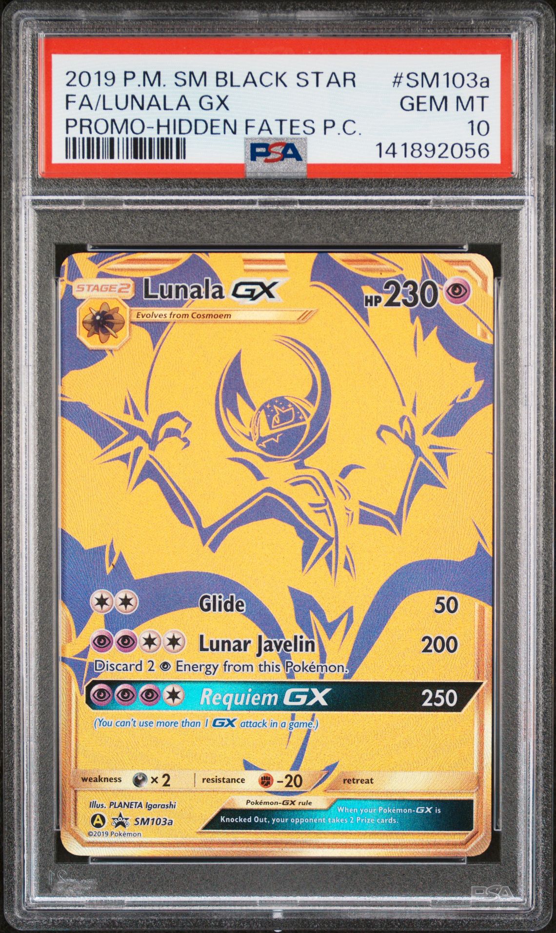 2019 Pokemon POKEMON SM BLACK STAR PROMO HIDDEN FATES P.C. #SM103A Fa/Lunala Gx front