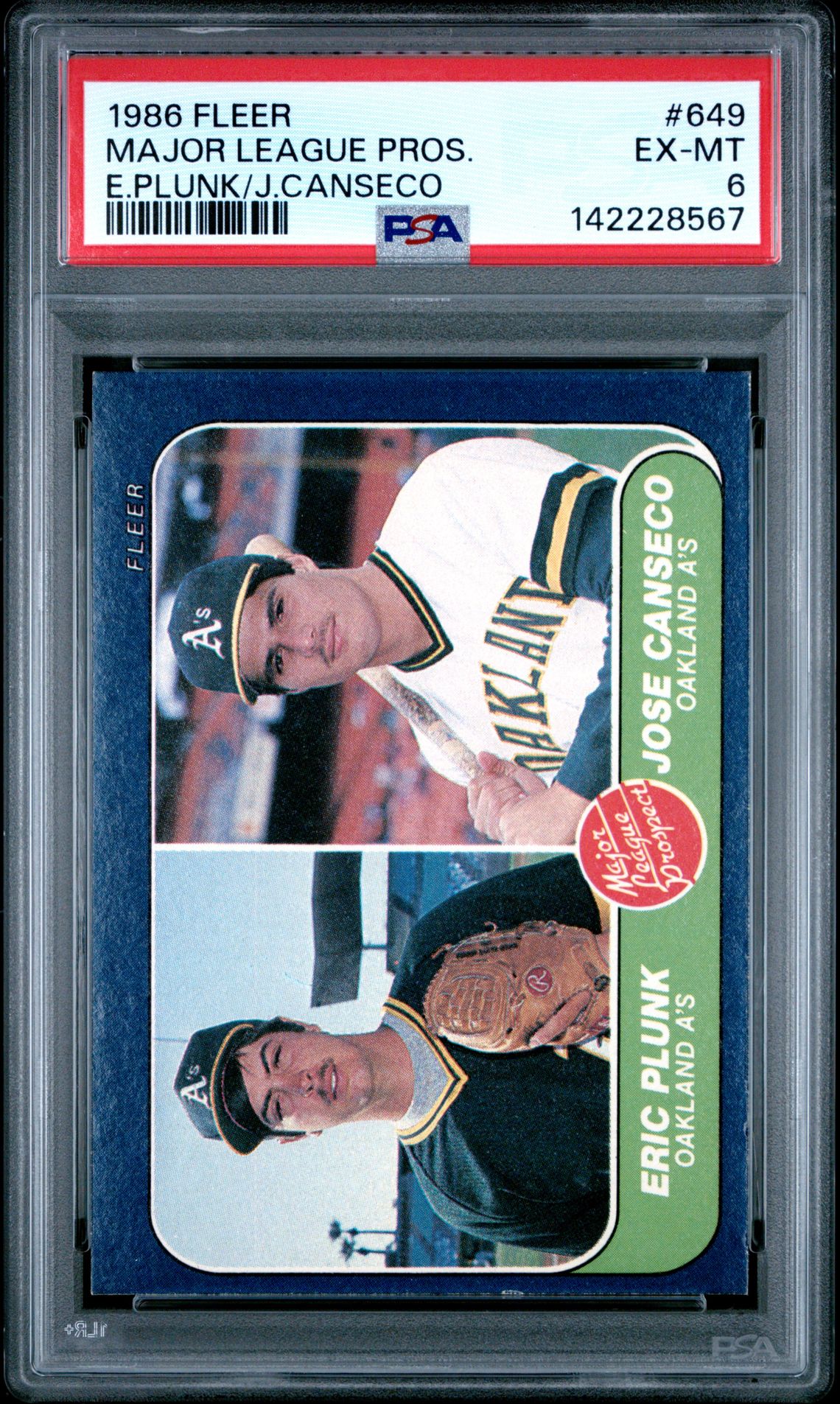 1986 Fleer FLEER E.PLUNK/J.CANSECO #649 Major League Pros. front