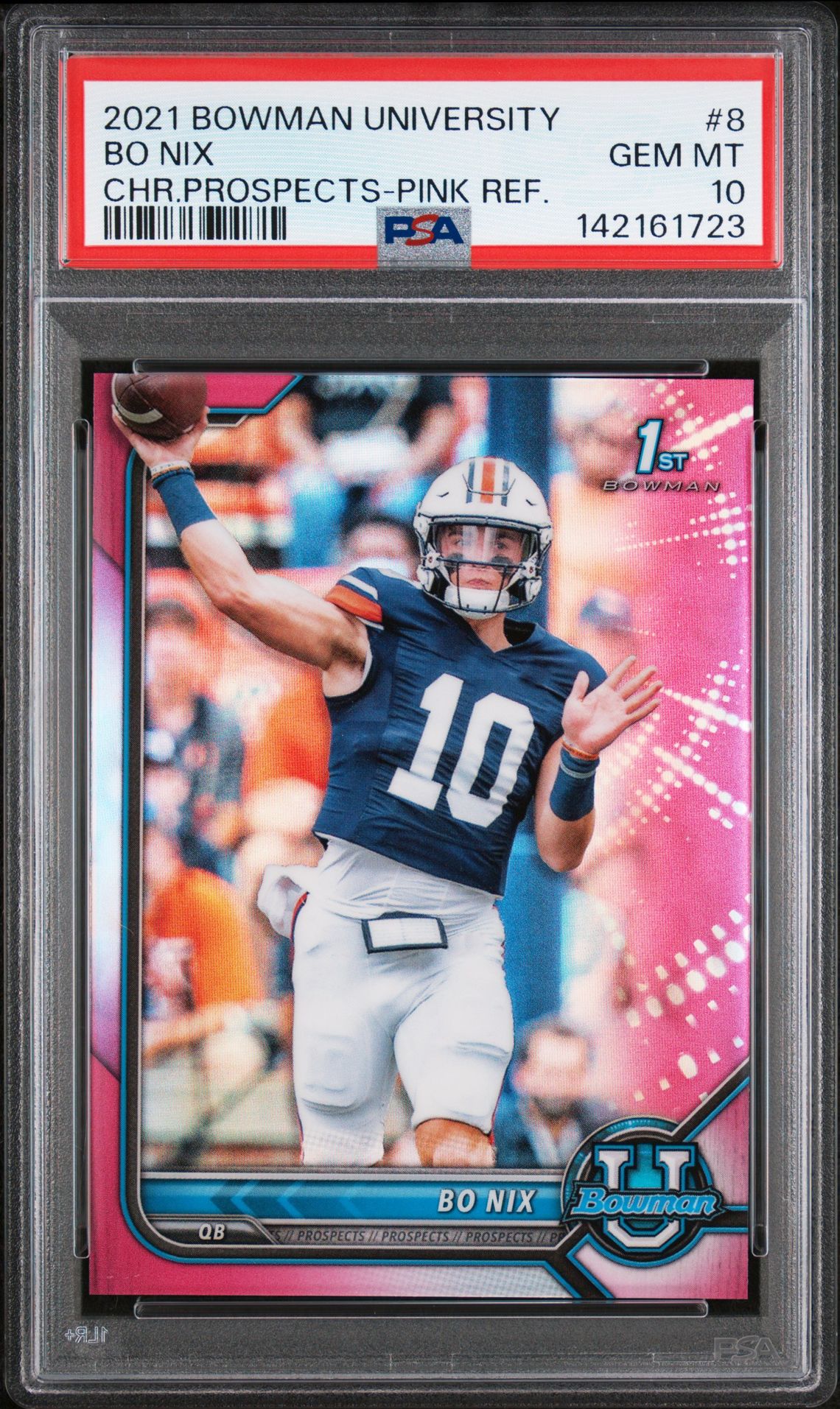 2021 Bowman BOWMAN UNIVERSITY CHROME PROSPECTS CHR.PROSPECTS-PINK REF. #8 Bo Nix front