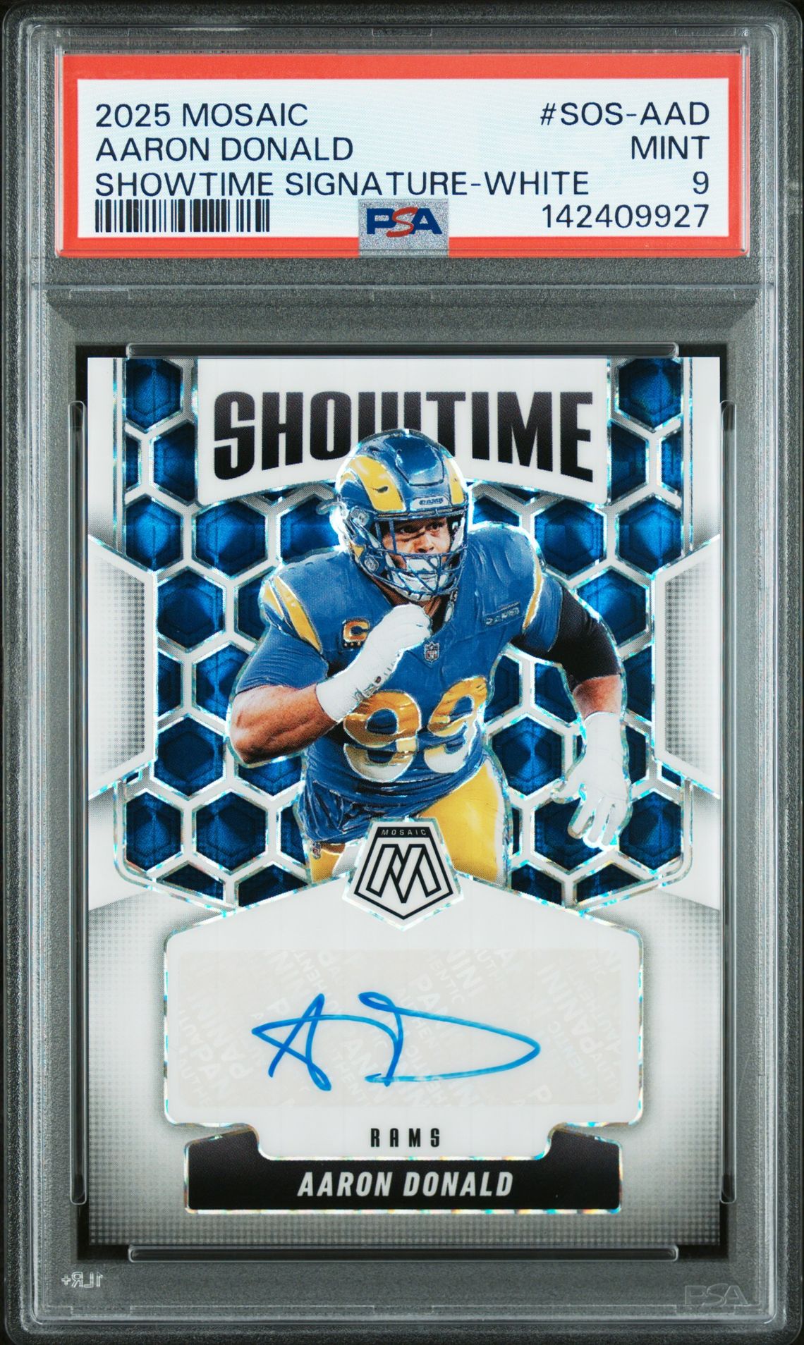 2025 Panini PANINI MOSAIC SHOWTIME SIGNATURES WHITE #SOS-AAD Aaron Donald front