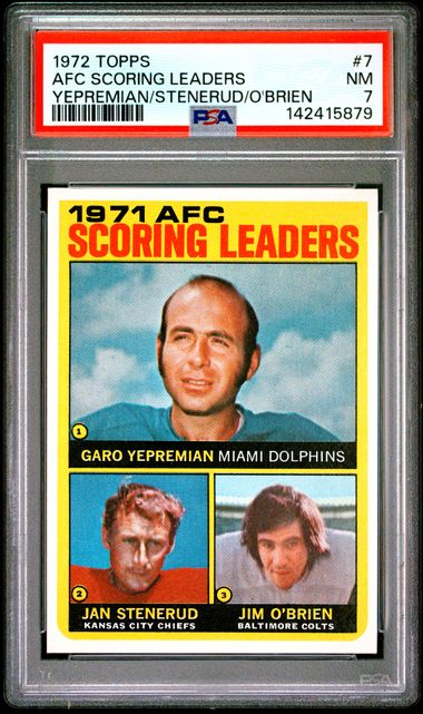 1972 Topps #7 Yepremian Stenerud O'Brien front