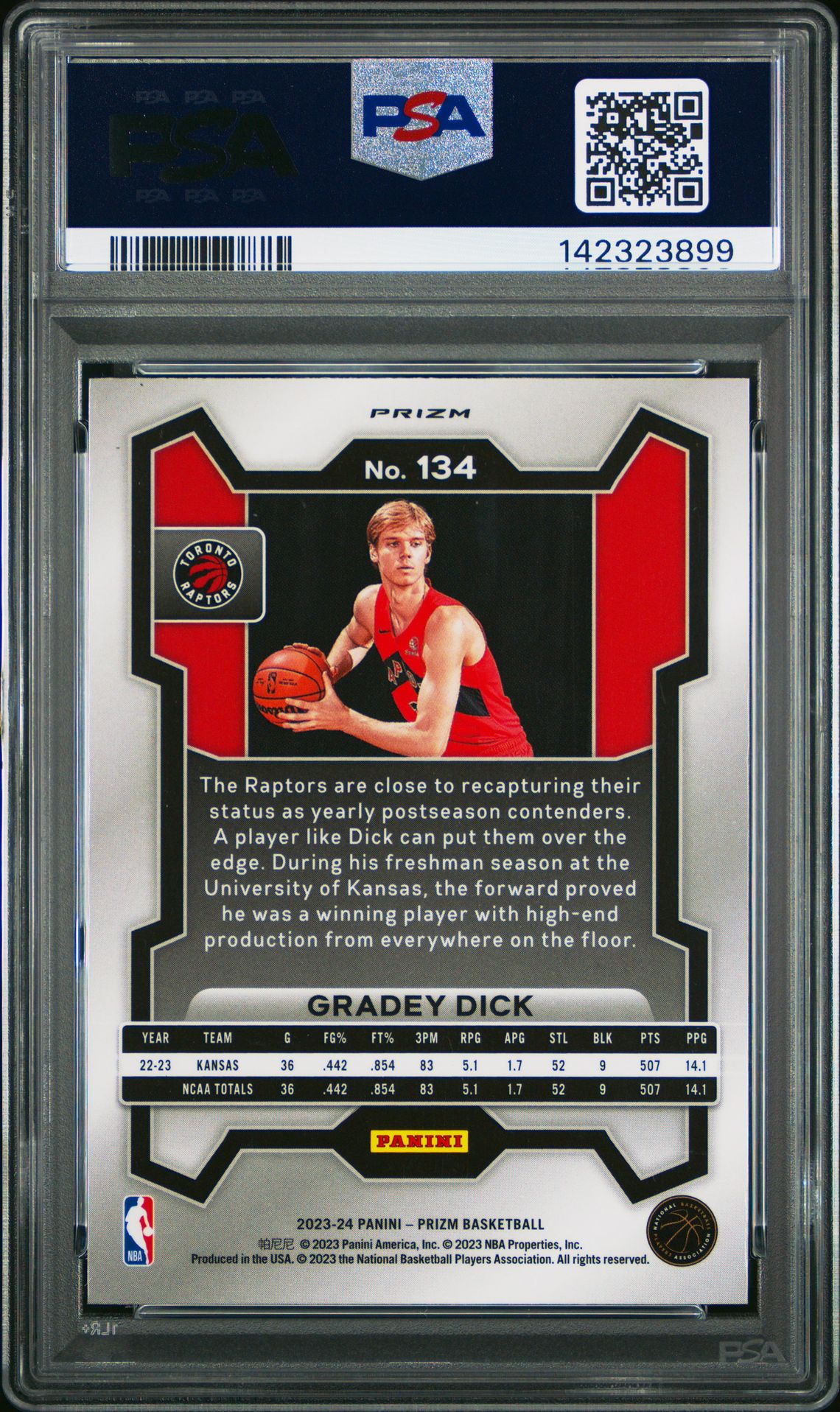 2023 Panini Prizm Gradey Dick #134 (Green Ice) Mint 9 back