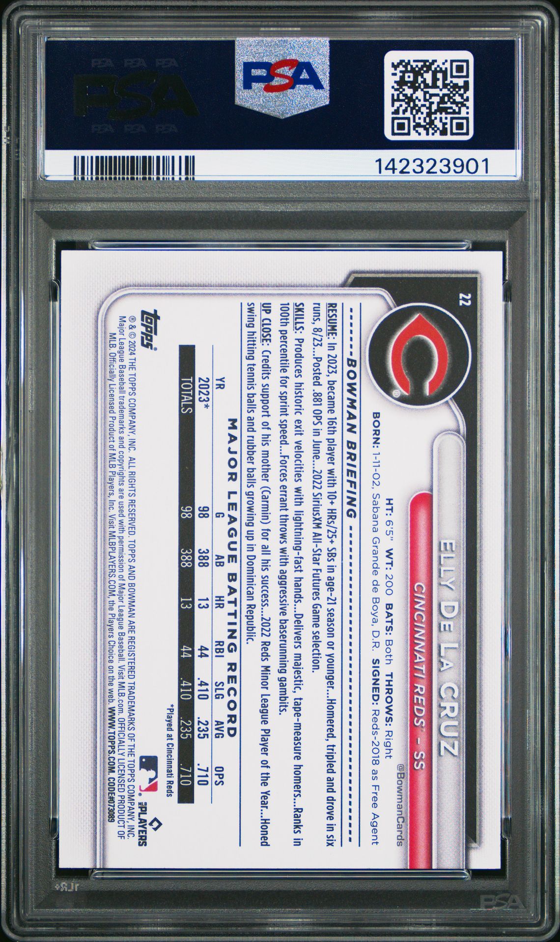 2024 Bowman Elly De La Cruz #22 Nm-Mt 8 back