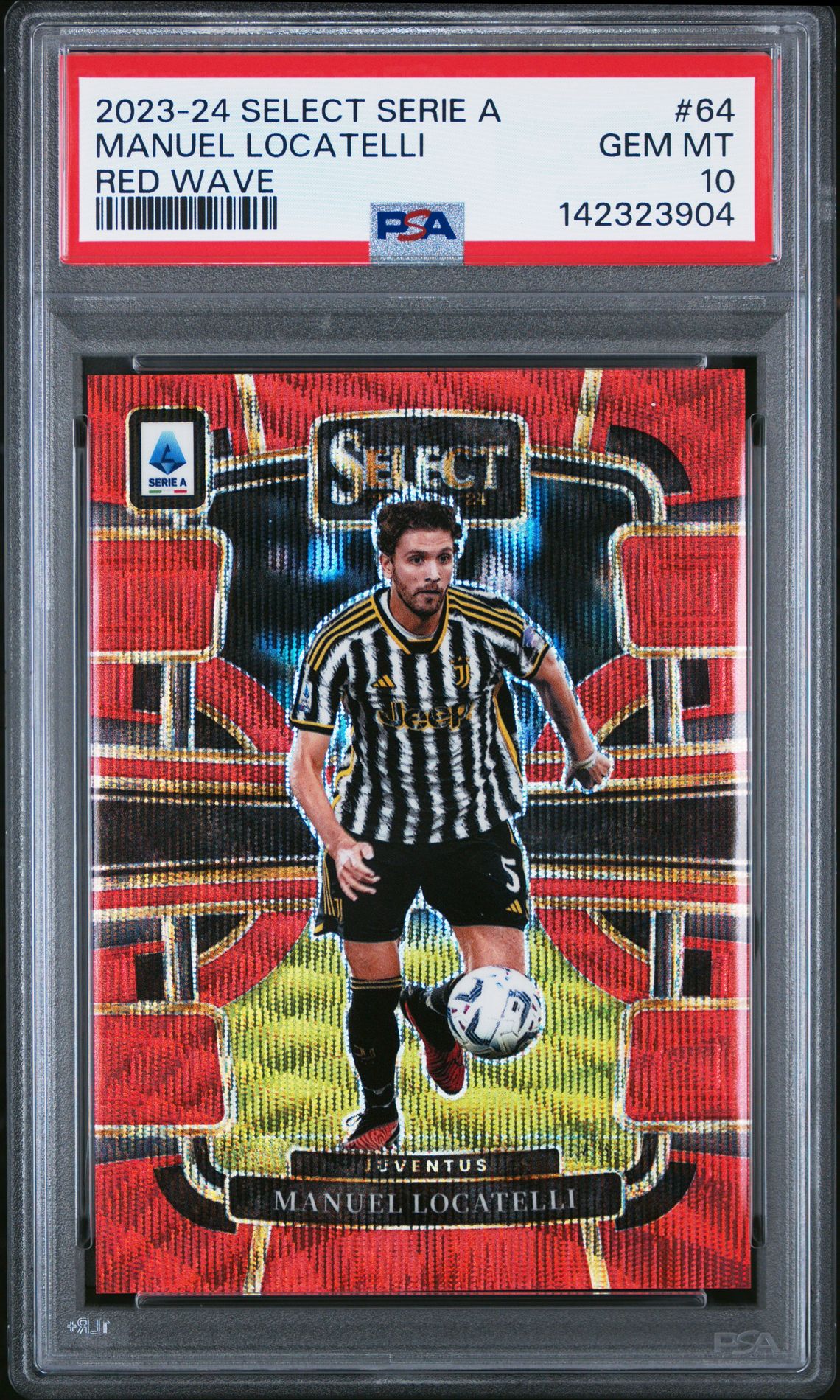 2023-24 Panini Select Serie A Manuel Locatelli #64 (Red Wave) Gem Mt 10 front view - PSA graded GEM MT 10