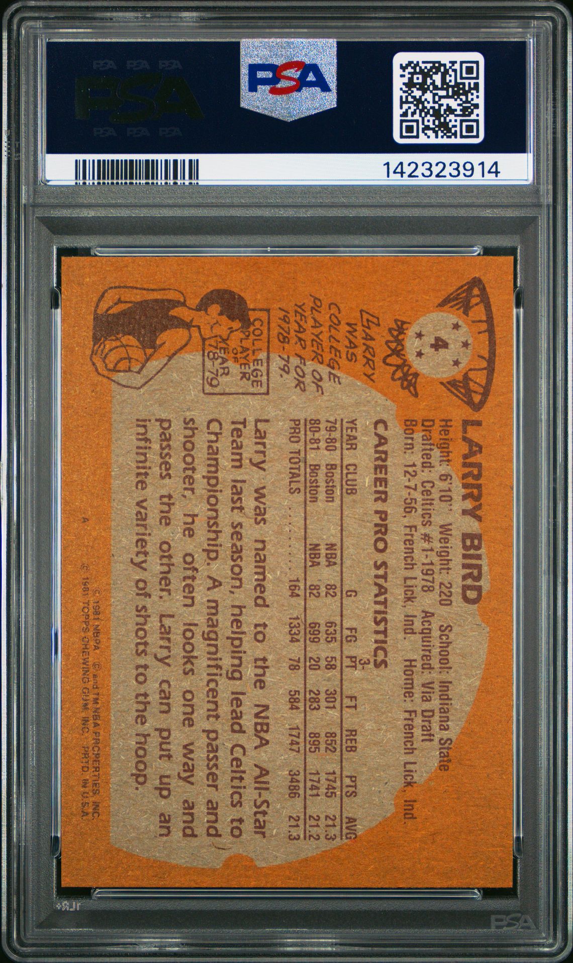 1981 Topps Larry Bird #4 Nm-Mt 8 back