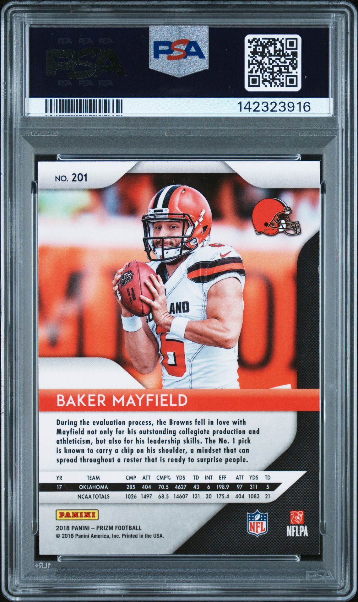 2018 Panini Prizm Baker Mayfield #201 Mint 9 back