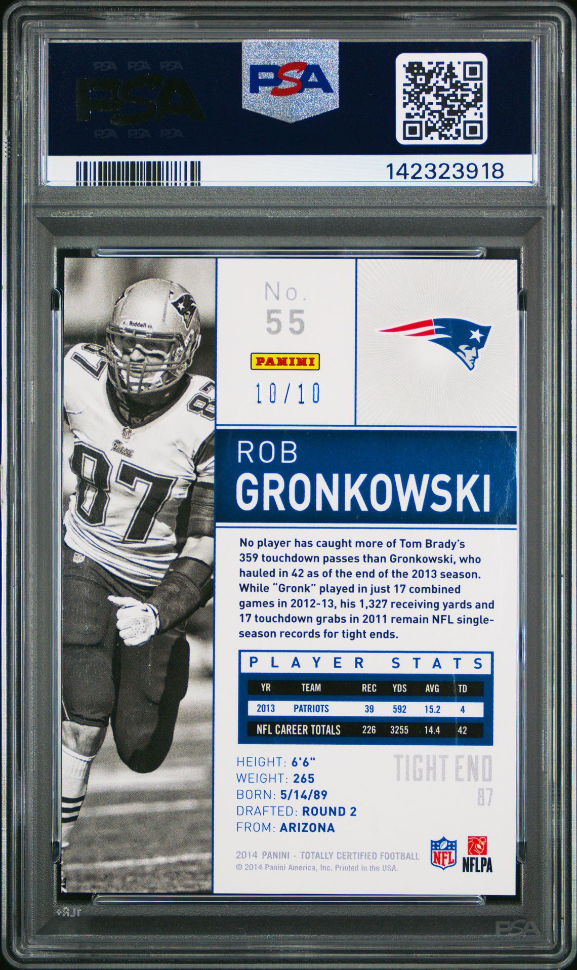 2014 Panini Totally Certified Rob Gronkowski #55 (Mirror Platinum Blue) Mint 9 back