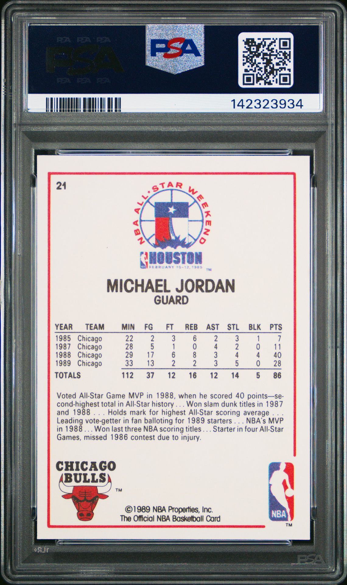 1989 Hoops Michael Jordan #21 (All-Star) Mint 9 back