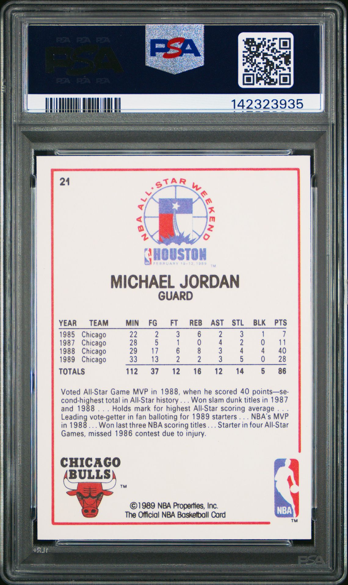 1989 Hoops Michael Jordan #21 (All-Star) Mint 9 back