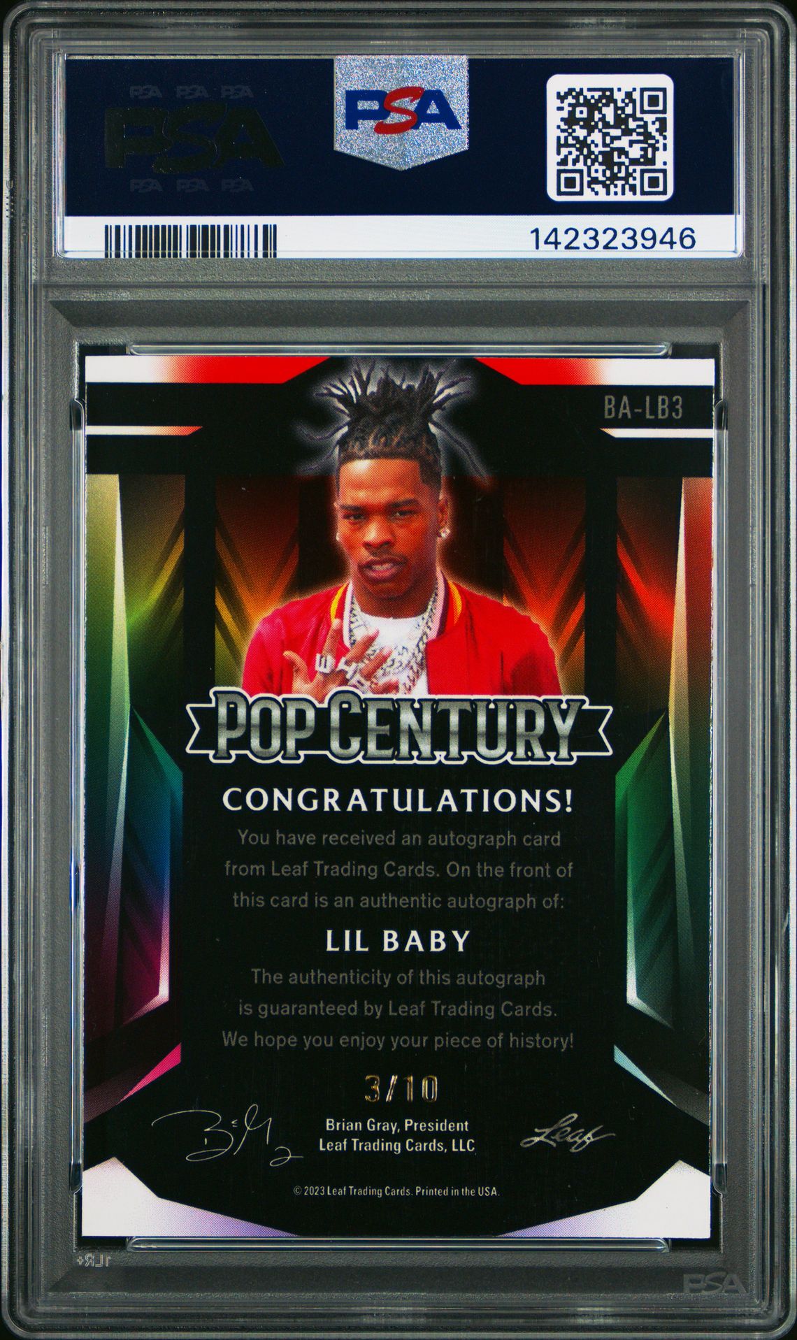 2023 Leaf Metal Pop Century Autograph Lil Baby #Balb3 (Autograph-Blue) Gem Mt 10 back